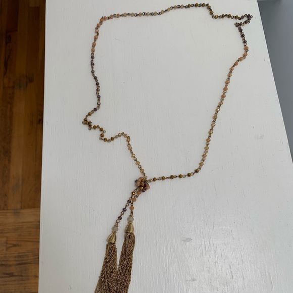 Jewelry - Ombré beaded tassel necklace, gold fringe, long